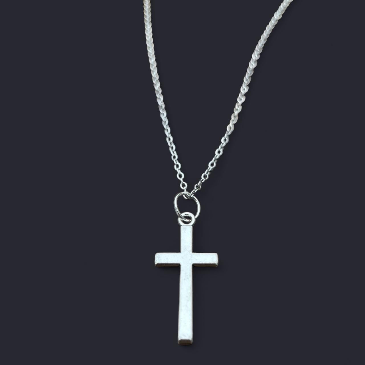 Gothic Silver Cross Necklace - Punk cross necklace - grunge emo boho cross pendant necklace chain - Halloween