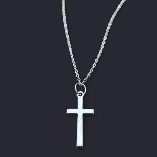 Gothic Silver Cross Necklace - Punk cross necklace - grunge emo boho cross pendant necklace chain - Halloween