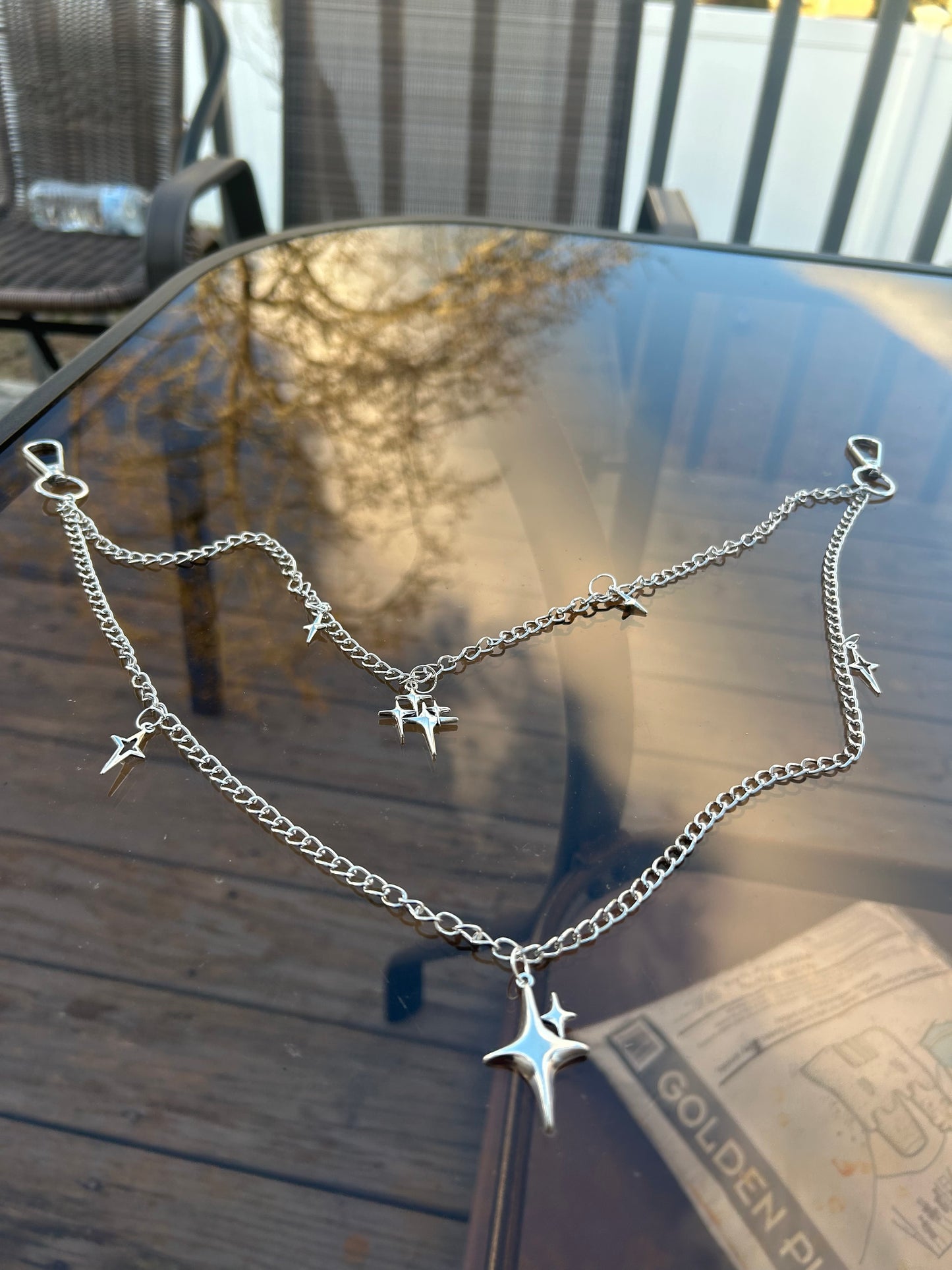 Gothic Punk Stars Double-layer Pants Chain , Fashion Emo Grunge  Hip-hop Silver Wallet chain  , Tribal boho wallet chain style , Y2K stars