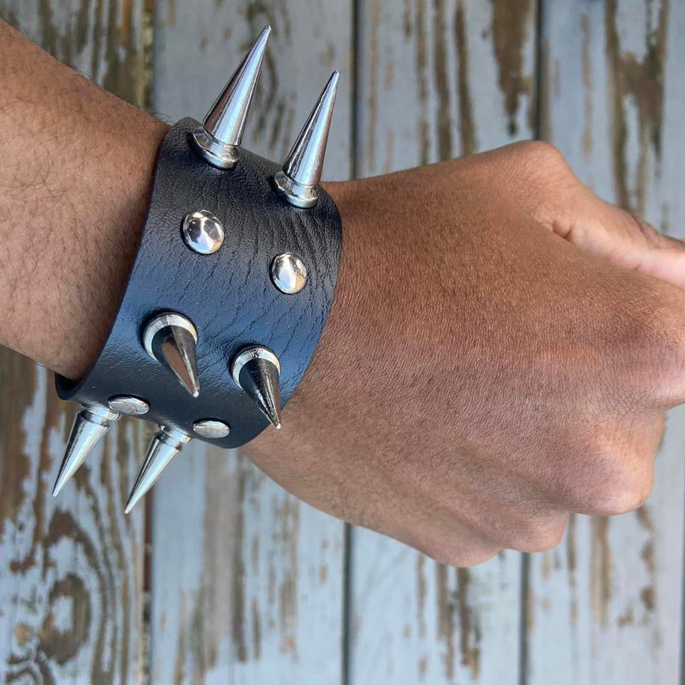 Faux Leather Gothic Studded Bracelet Choker Punk Spike Rivets Cuff Black