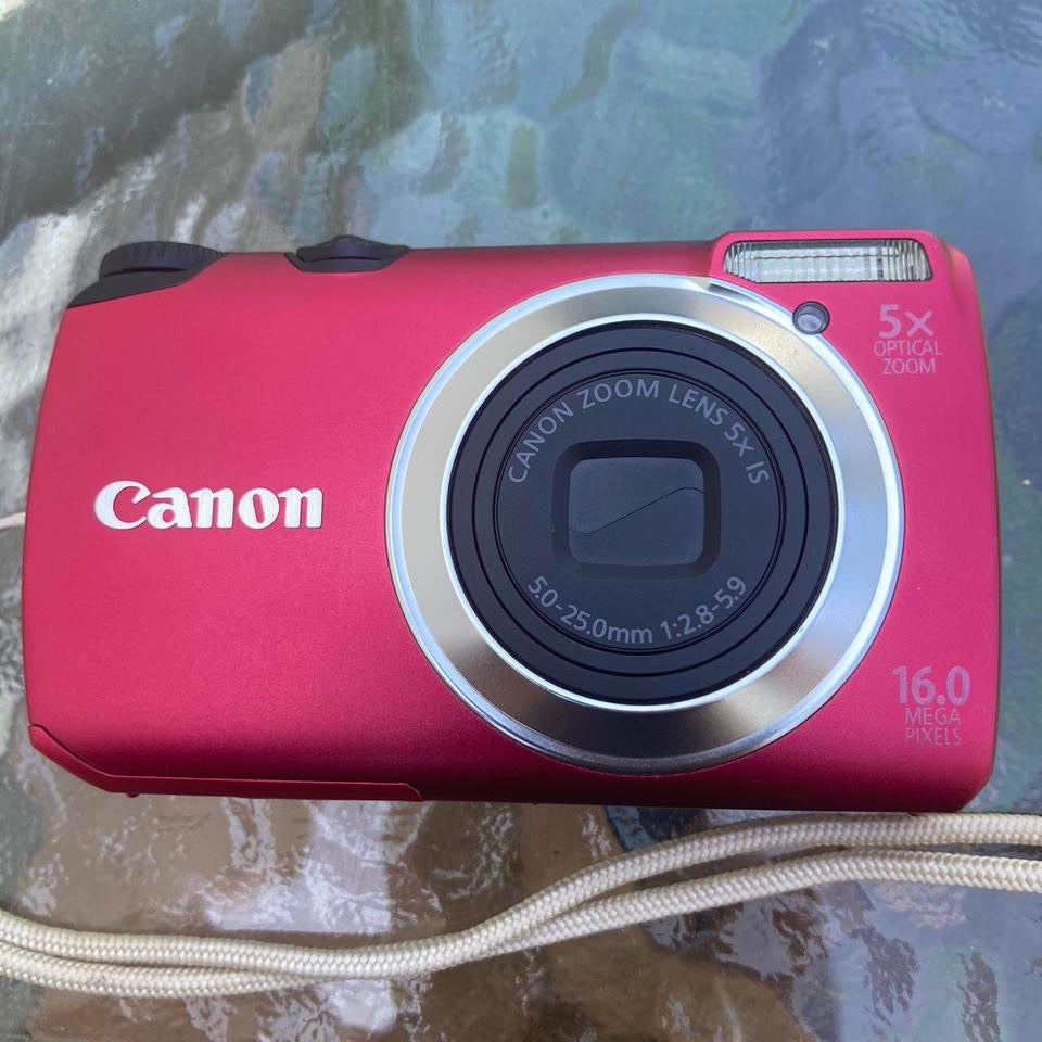 Canon PowerShot A3300 Pink RED IS 16MP Digital Camera TESTED WORKS Case Charger RARE
