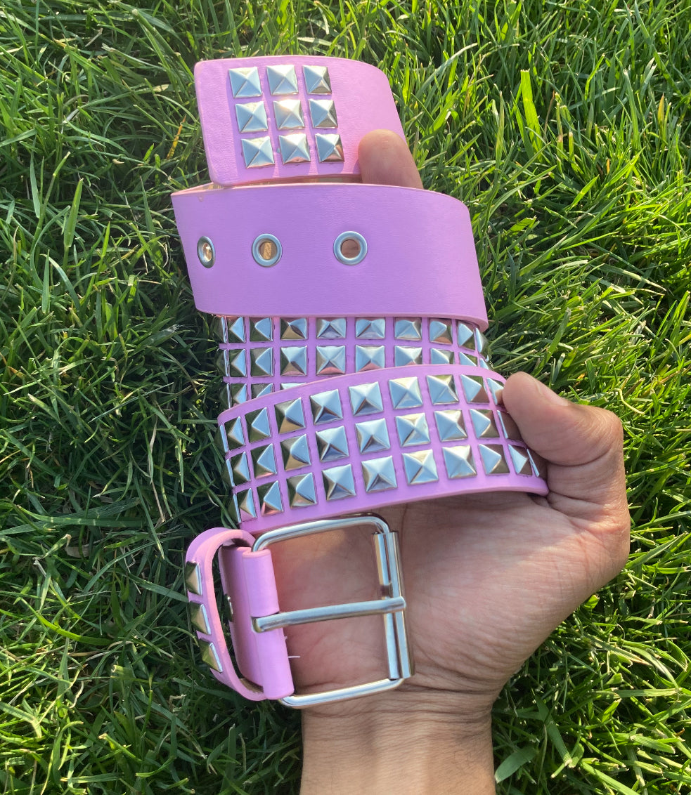 Punk silver studded pink faux leather belt gothic grunge boho emo alternative rock biker skater style belt