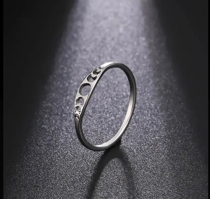 Stainless Steel Crescent Moon Band Ring - Punk Goth Style Size 9