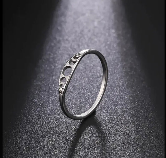 Stainless Steel Crescent Moon Band Ring - Punk Goth Style Size 9