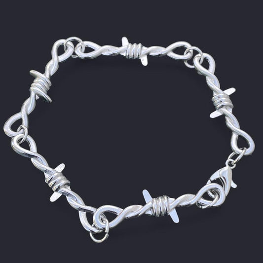 HANDMADE Retro Thorn Gothic barbed wire Punk  bracelet , Thorn Clavicle bracelet ,  Goth Emo Metal For Men Or Women Unisex jewelry - Handmade Silver bracelet