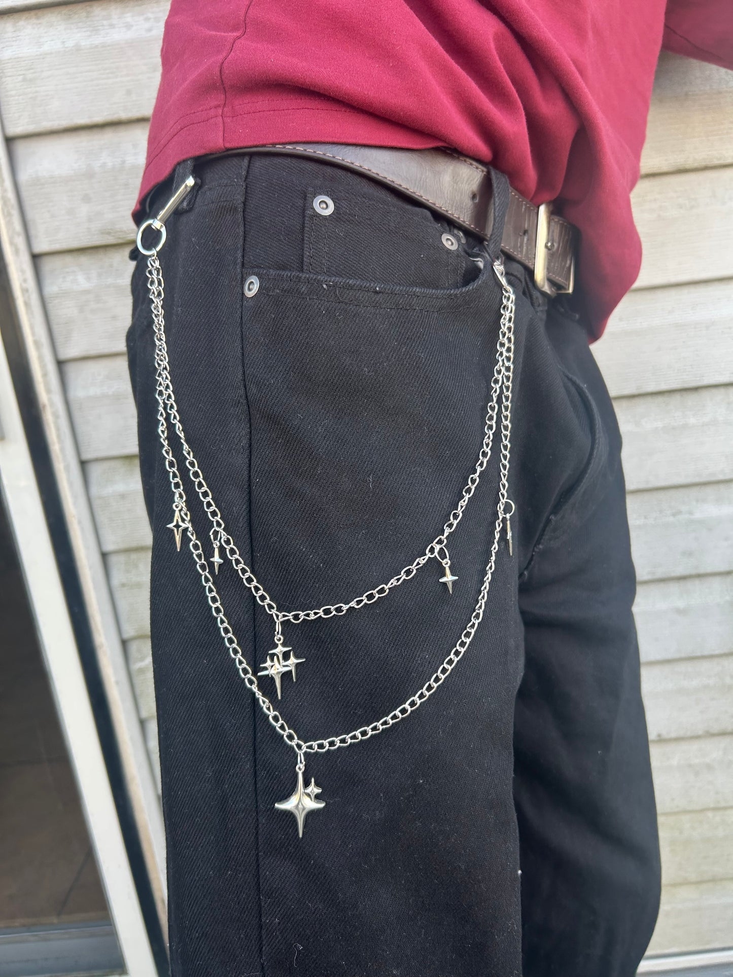 Gothic Punk Stars Double-layer Pants Chain , Fashion Emo Grunge  Hip-hop Silver Wallet chain  , Tribal boho wallet chain style , Y2K stars