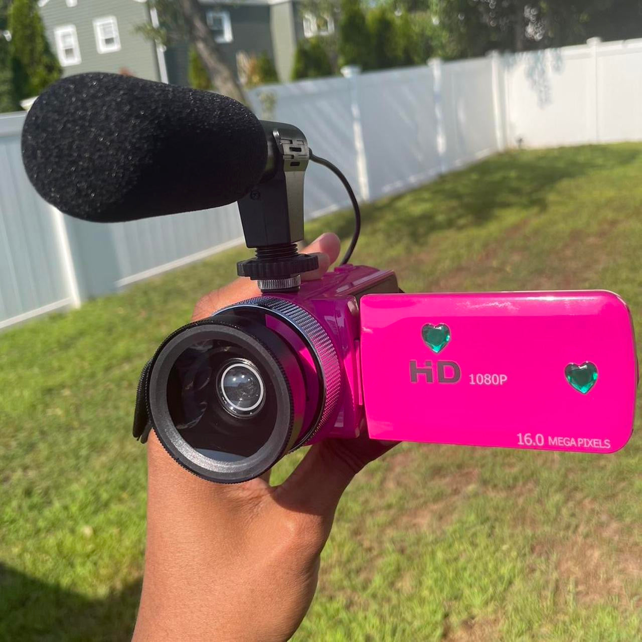 Rare Pink HD camcorder with Microphone,  32 GB memory card and Fish eye Lens . Beautiful 16 MEGAPIXELS Digital Camera ! BRAND NEW