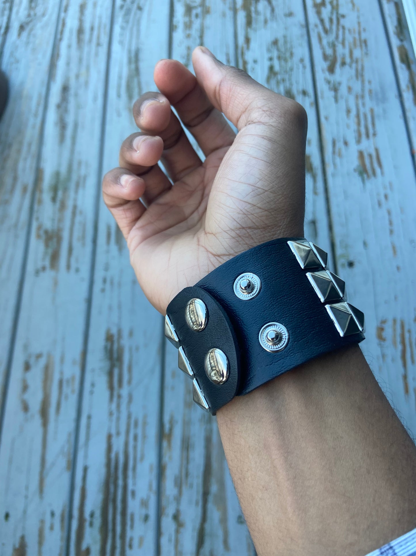 2 pcs Punk Gothic studded faux leather bracelet - black and silver