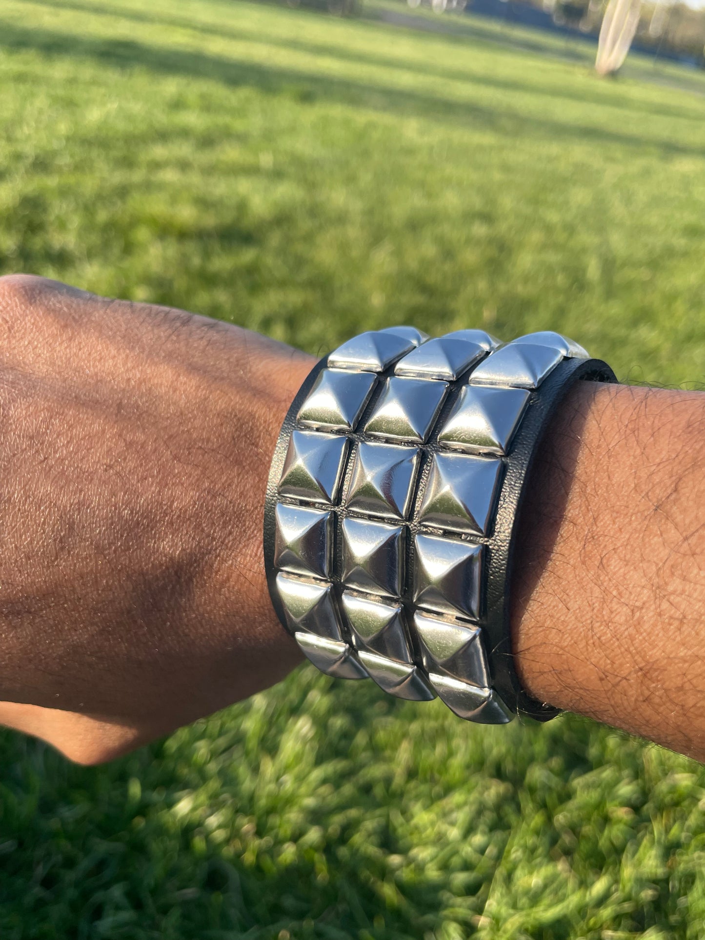 Punk silver studded black faux leather bracelet gothic grunge boho emo wristband jewelry unisex