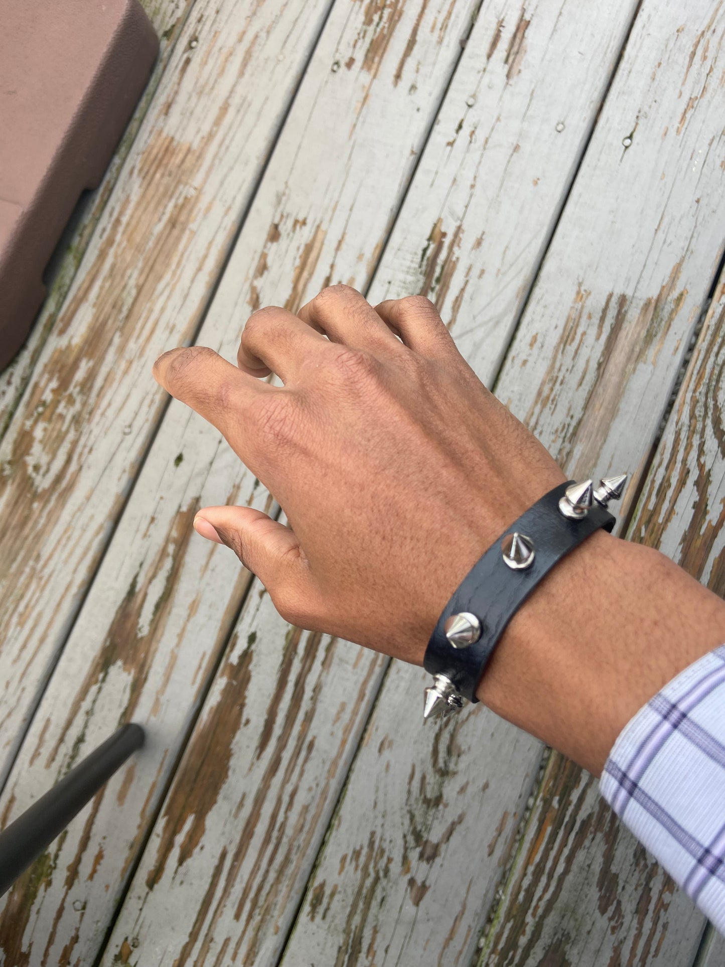 Gothic small Spike faux leather punk bracelet emo Rivets Cuff Black Wristband