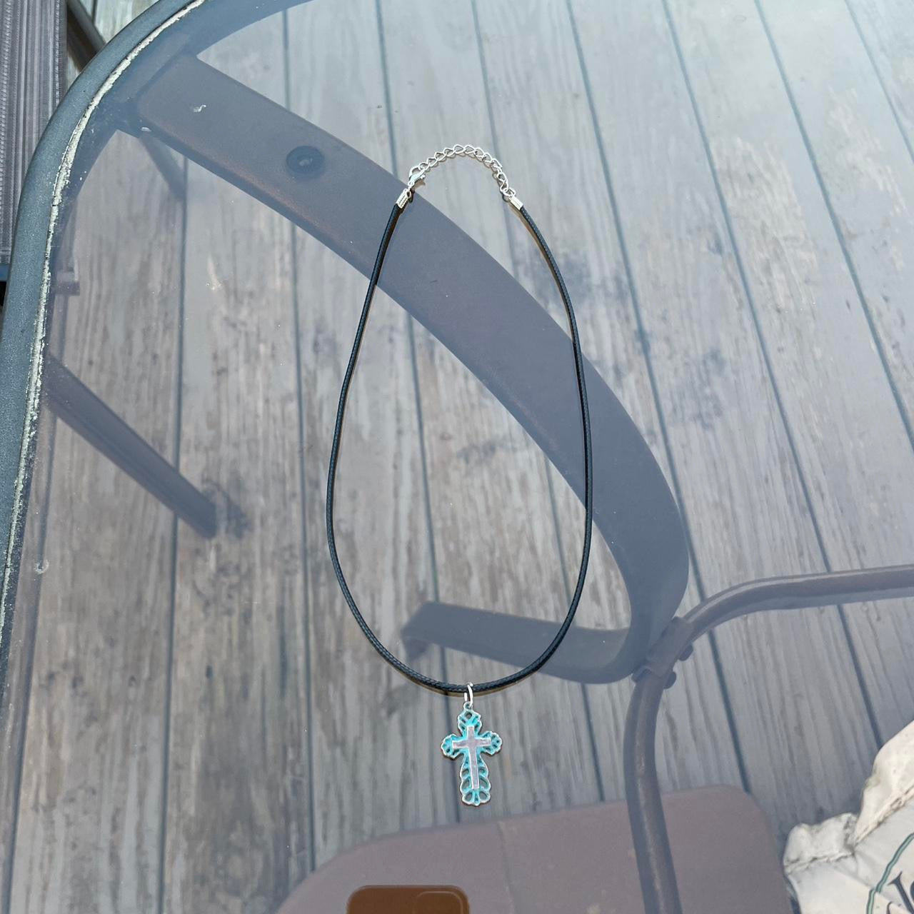 HANDMADE Gothic Cross Necklace with black Faux Leather cord - Cool & Chic Antique Silver Cross Pendant Necklace with black Faux Leather Rope - Adjustable, Versatile Gift for Punk grunge Fashion Jewelry necklace