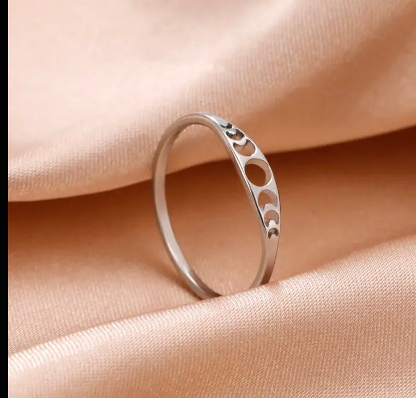 Stainless Steel Crescent Moon Band Ring - Punk Goth Style Size 9