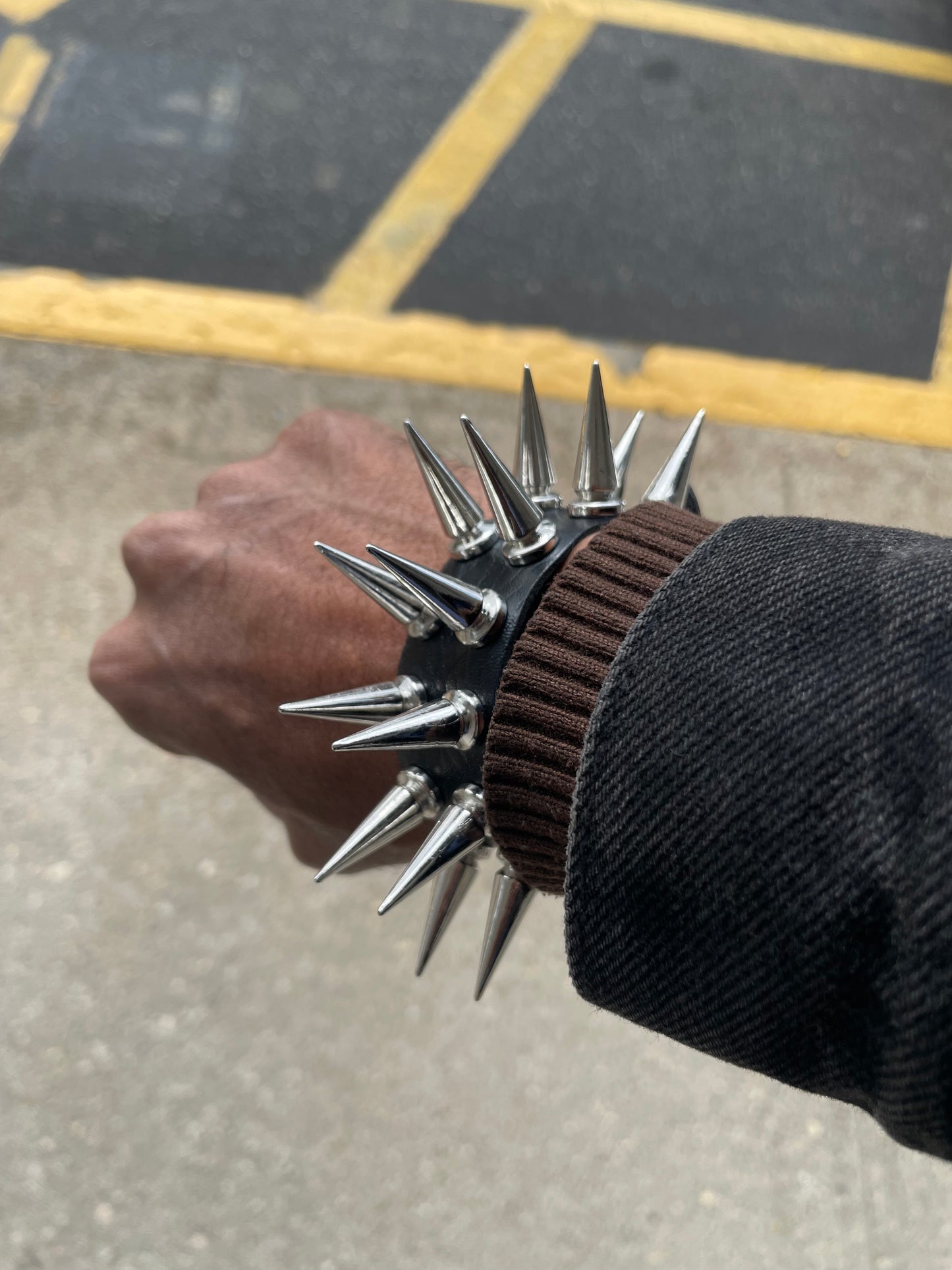 Punk Y2K silver extra spiked studded black faux leather bracelet gothic grunge boho emo wristband jewelry unisex