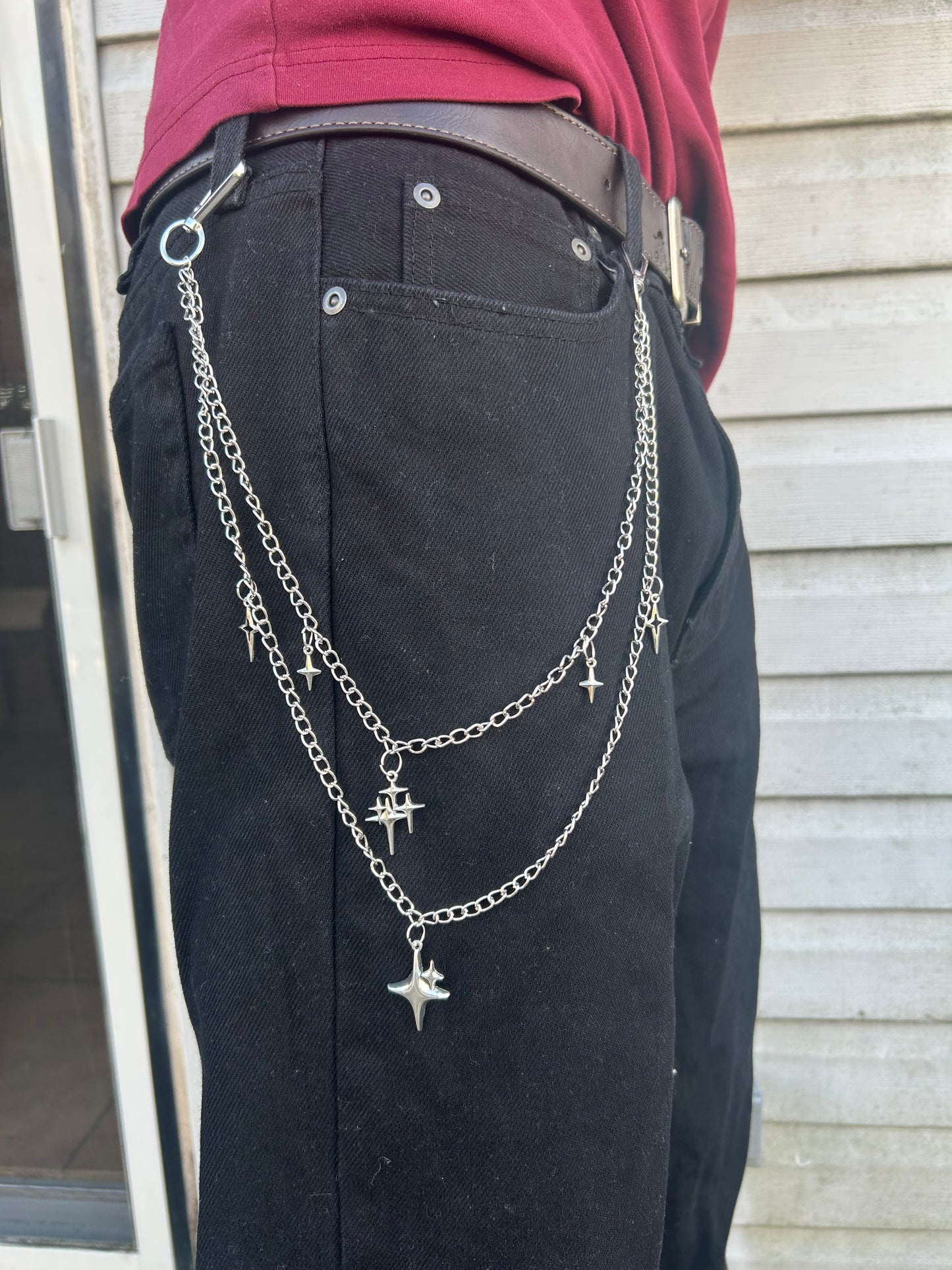 Gothic Punk Stars Double-layer Pants Chain , Fashion Emo Grunge  Hip-hop Silver Wallet chain  , Tribal boho wallet chain style , Y2K stars