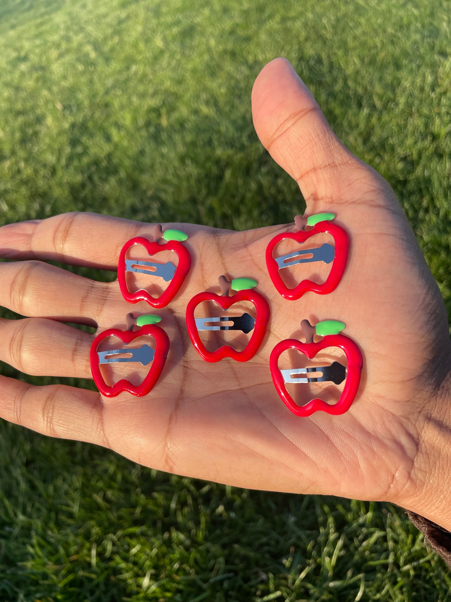 5 PCs red Apple shape silver back hairpins  emo gothic grunge punk hair accessories barrettes boho fashion cute fruit style