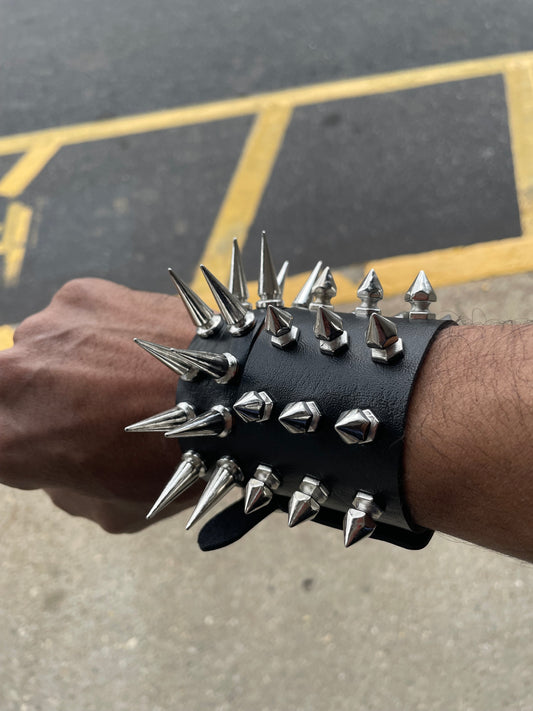 2 PCs punk silver extra spiked faux bracelets gothic grunge boho emo alternative rock wristbands jewelry