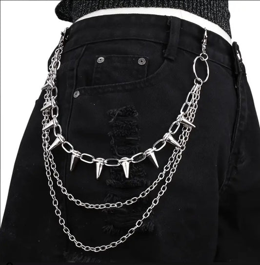 Punk Y2K Silver double layered spike chain Waist Chain , Dress Up Jeans Goth Boho Grunge Gothic Accessories Unisex