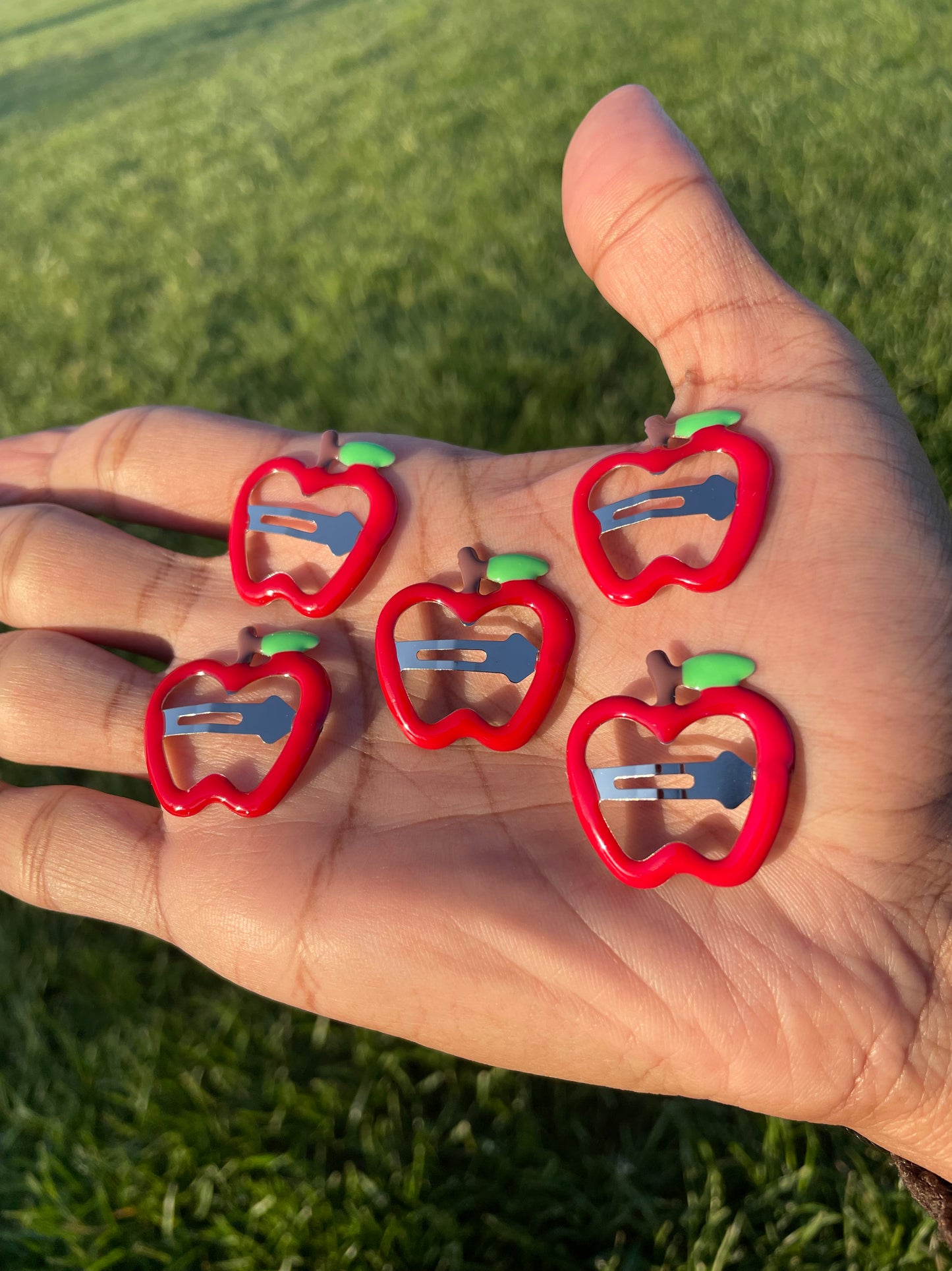 5 PCs red Apple shape silver back hairpins  emo gothic grunge punk hair accessories barrettes boho fashion cute fruit style