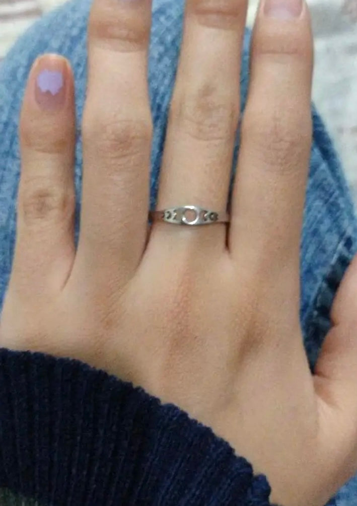 Stainless Steel Crescent Moon Band Ring - Punk Goth Style Size 9