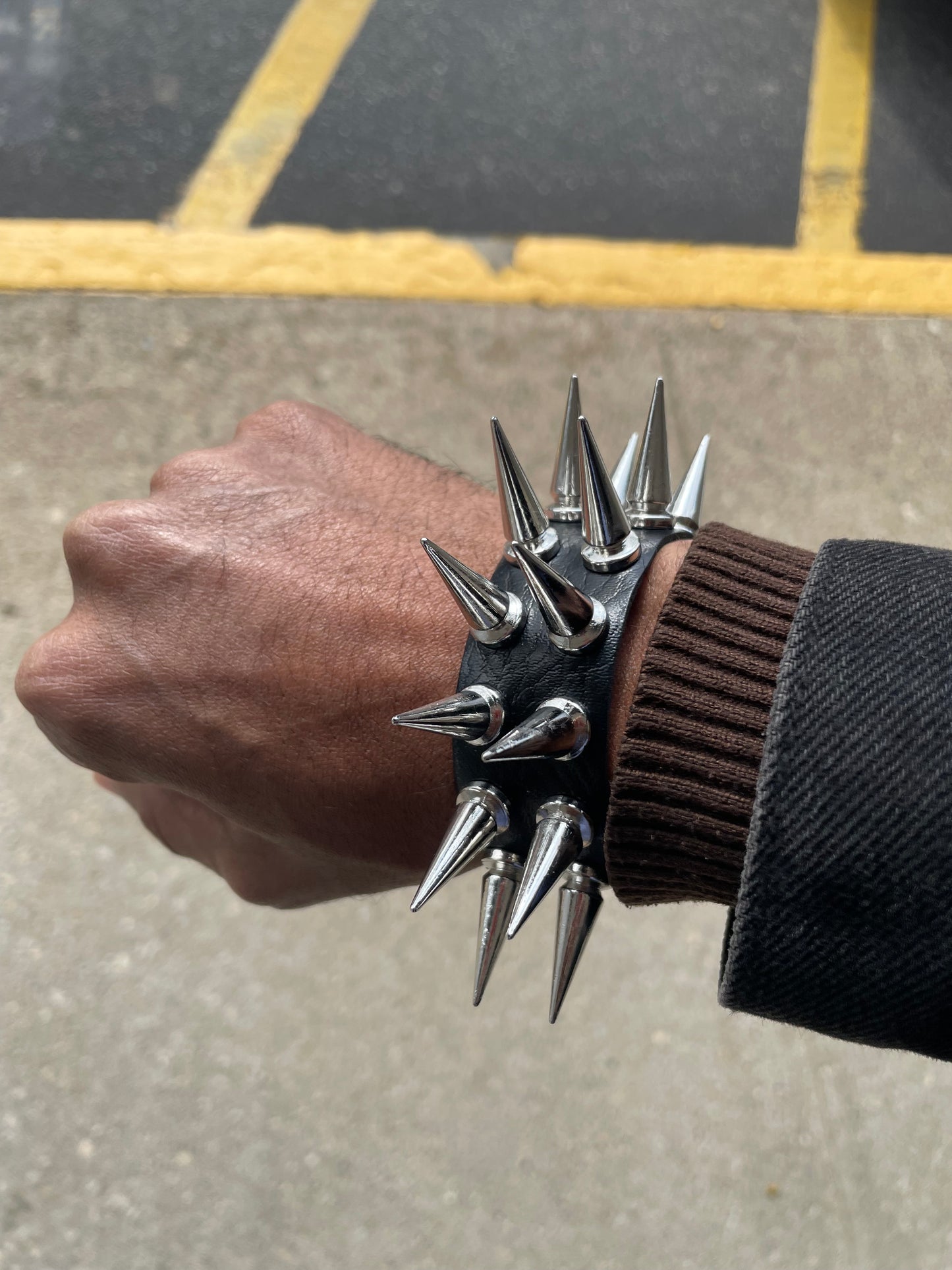 Punk Y2K silver extra spiked studded black faux leather bracelet gothic grunge boho emo wristband jewelry unisex