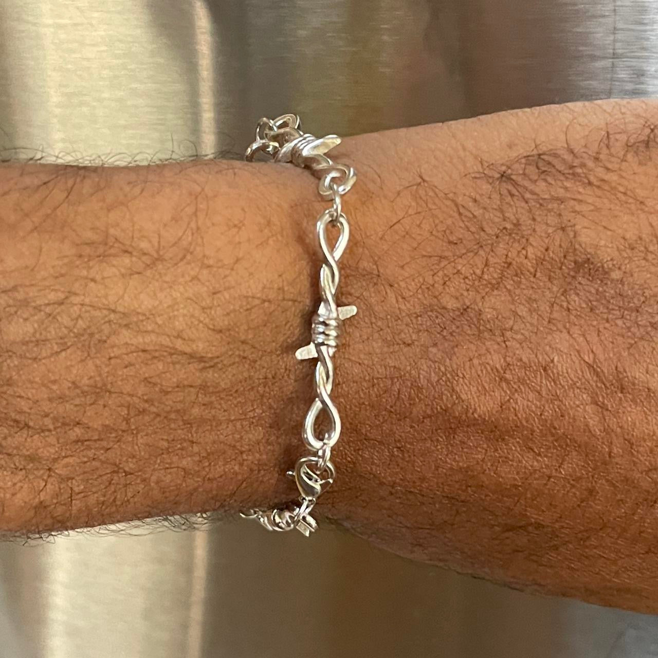 HANDMADE Retro Thorn Gothic barbed wire Punk  bracelet , Thorn Clavicle bracelet ,  Goth Emo Metal For Men Or Women Unisex jewelry - Handmade Silver bracelet