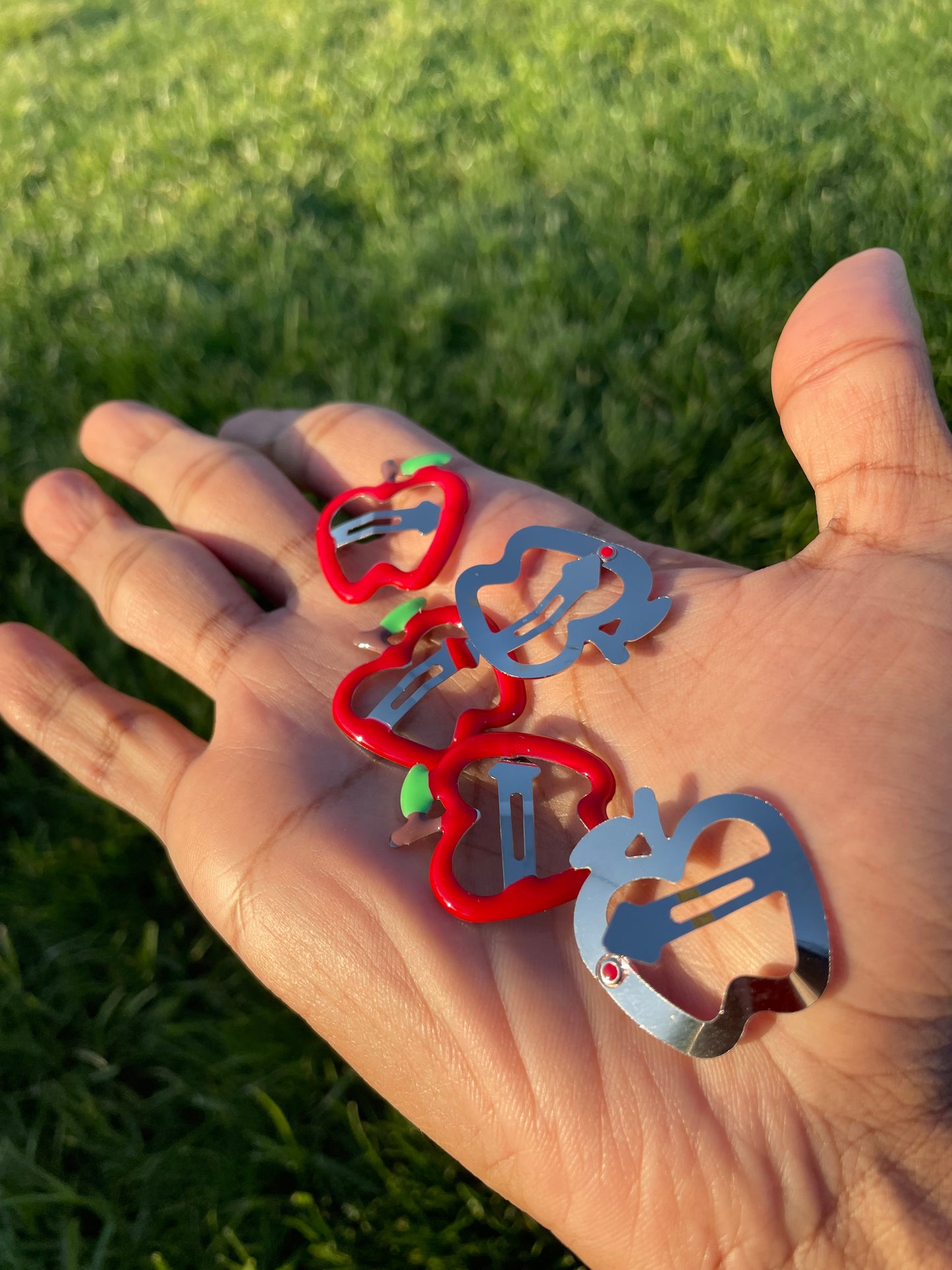 5 PCs red Apple shape silver back hairpins  emo gothic grunge punk hair accessories barrettes boho fashion cute fruit style
