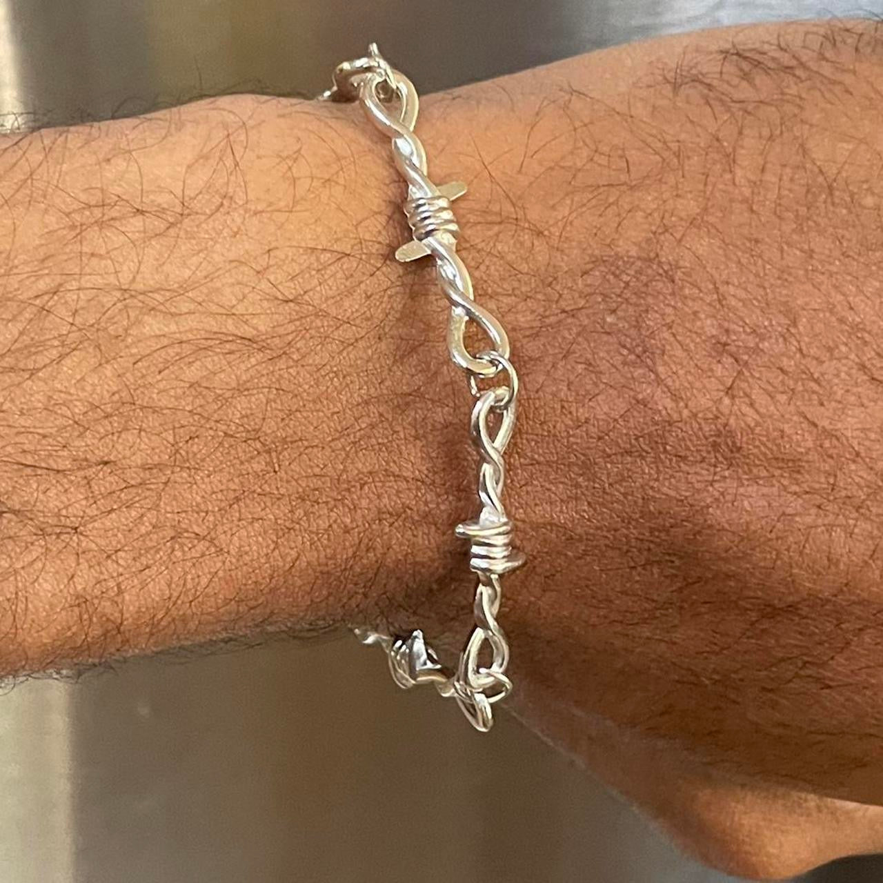 HANDMADE Retro Thorn Gothic barbed wire Punk  bracelet , Thorn Clavicle bracelet ,  Goth Emo Metal For Men Or Women Unisex jewelry - Handmade Silver bracelet
