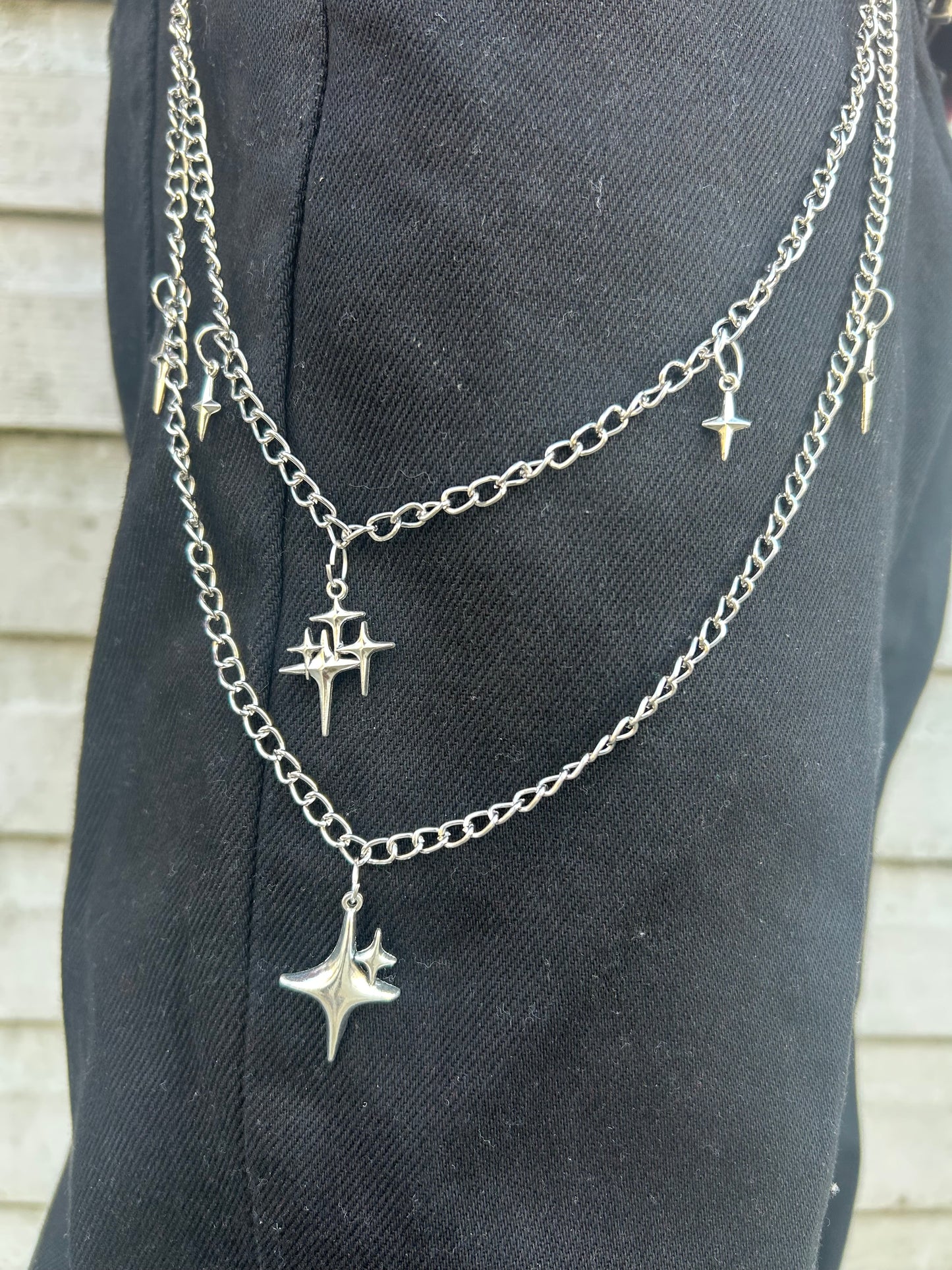 Gothic Punk Stars Double-layer Pants Chain , Fashion Emo Grunge  Hip-hop Silver Wallet chain  , Tribal boho wallet chain style , Y2K stars
