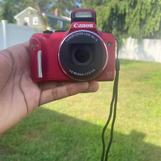 Red Canon Powershot SX170 IS 16MP 5x zoom digital camera w/ charger and Sd Card - Works