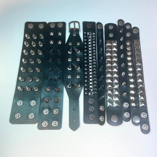 ULTIMATE BRACELET LOT 

9 pcs Gothic small Spike faux leather punk bracelet emo Rivets Cuff Black Wristband Y2k
