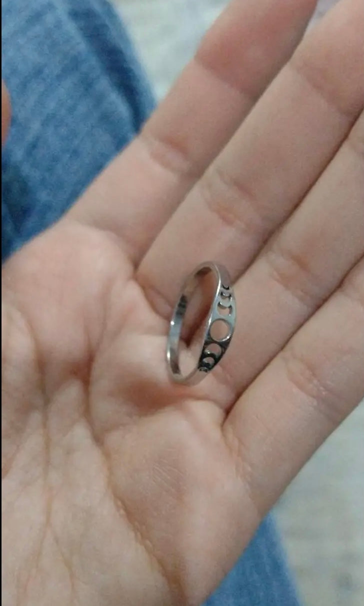 Stainless Steel Crescent Moon Band Ring - Punk Goth Style Size 9