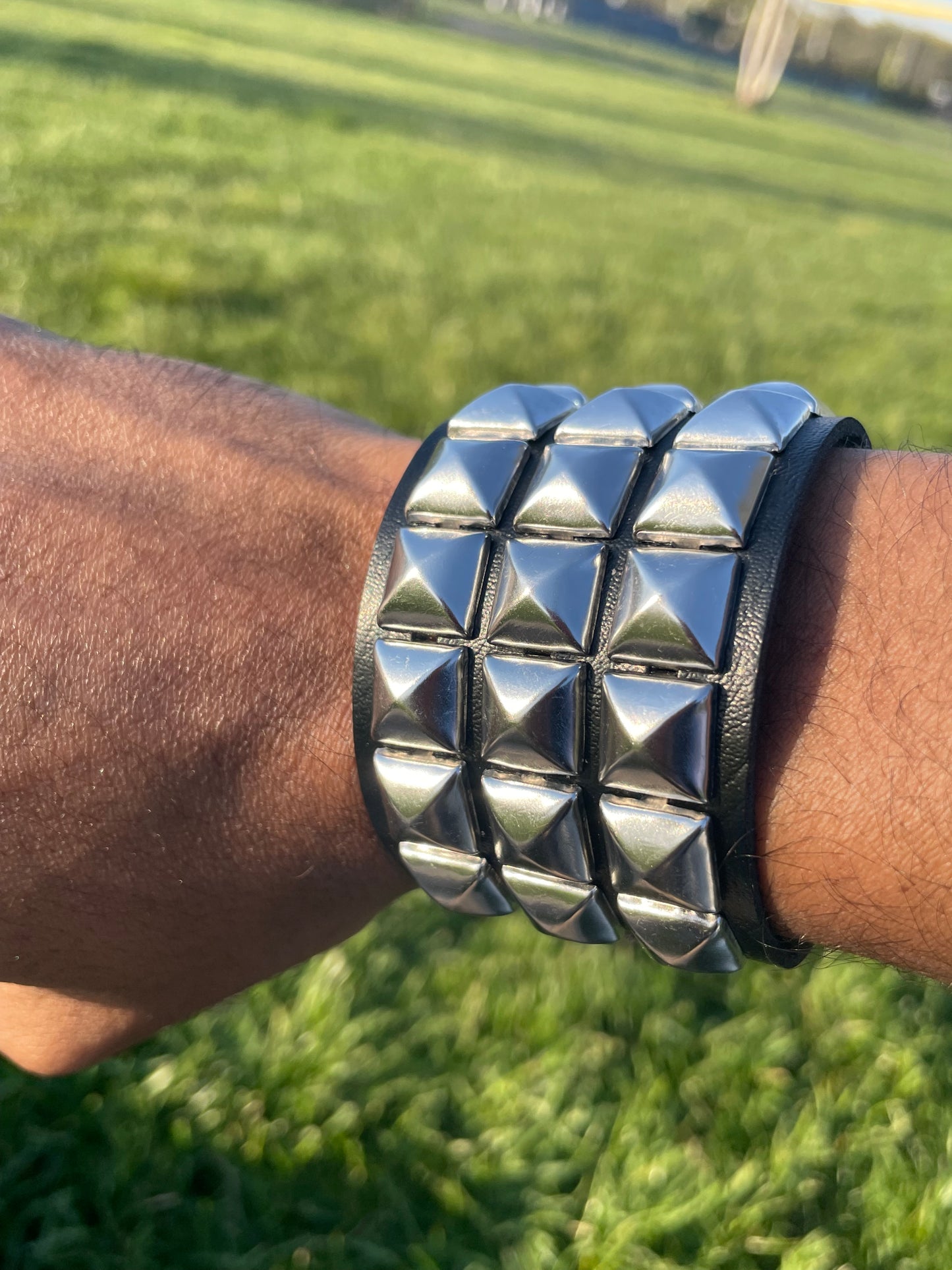 Punk silver studded black faux leather bracelet gothic grunge boho emo wristband jewelry unisex