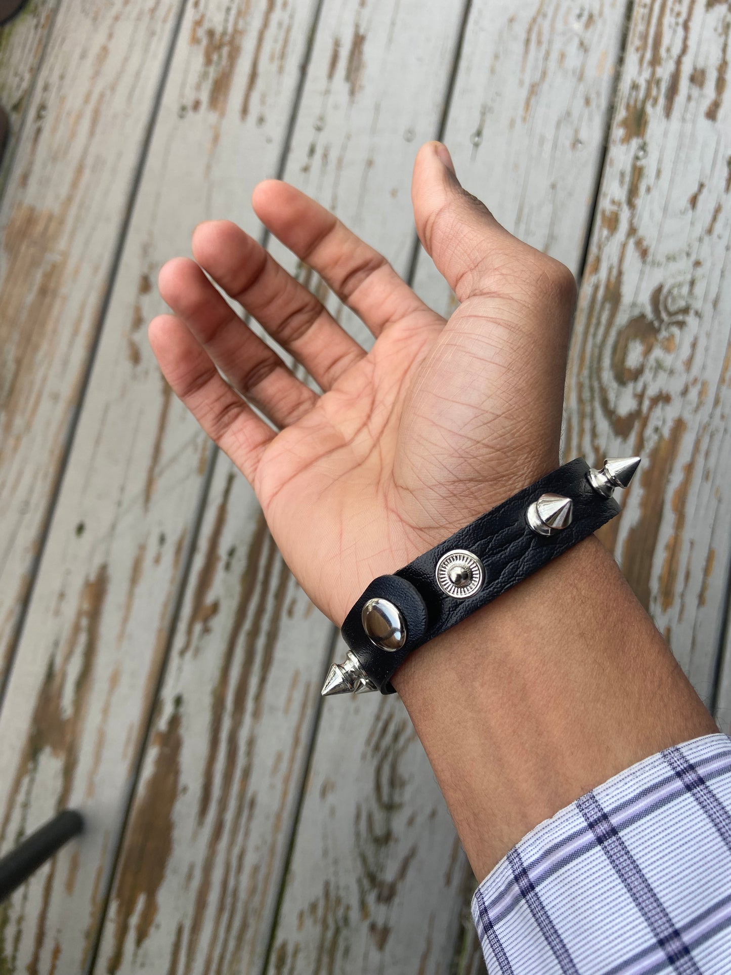 Gothic small Spike faux leather punk bracelet emo Rivets Cuff Black Wristband