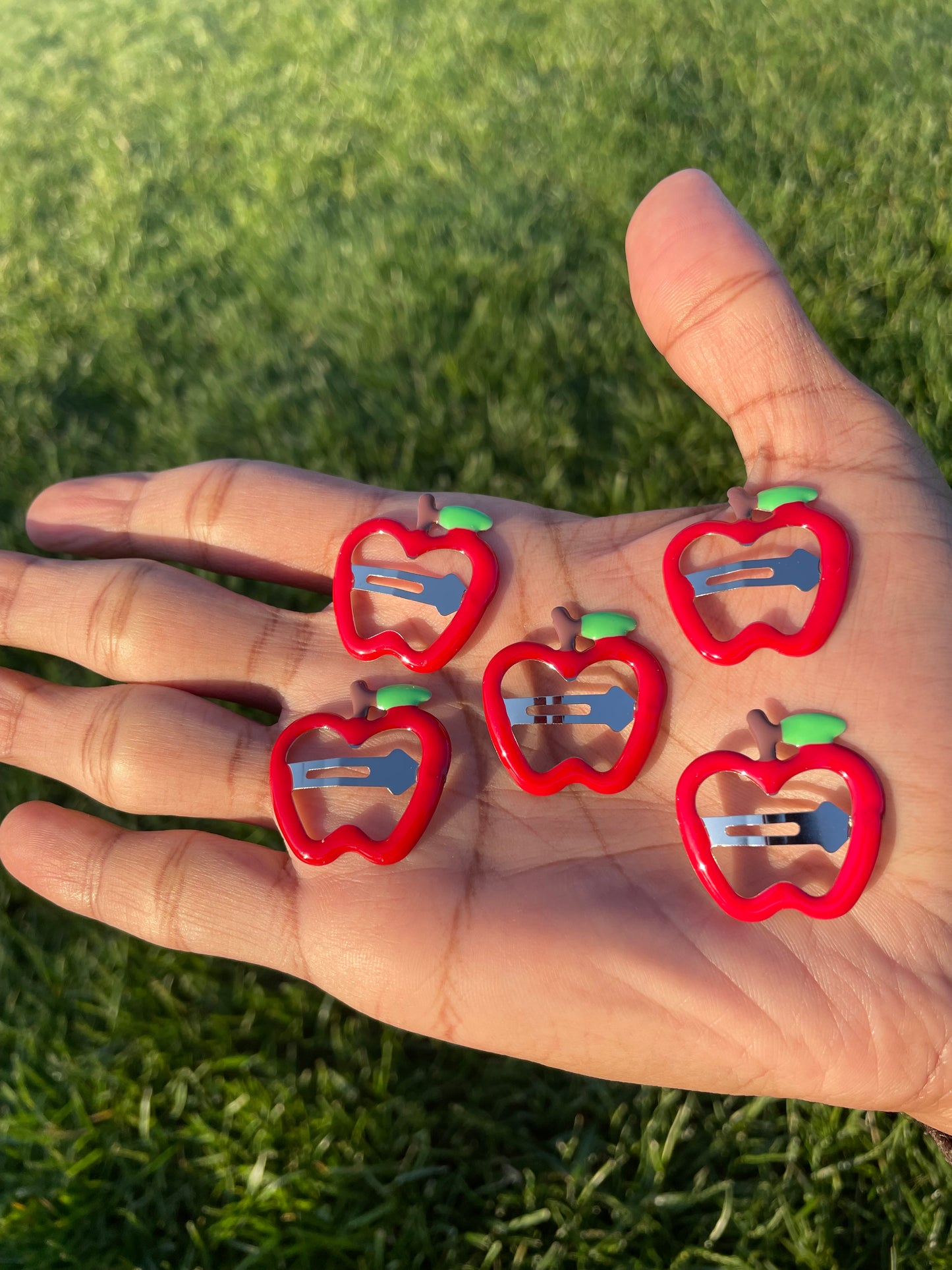 5 PCs red Apple shape silver back hairpins  emo gothic grunge punk hair accessories barrettes boho fashion cute fruit style