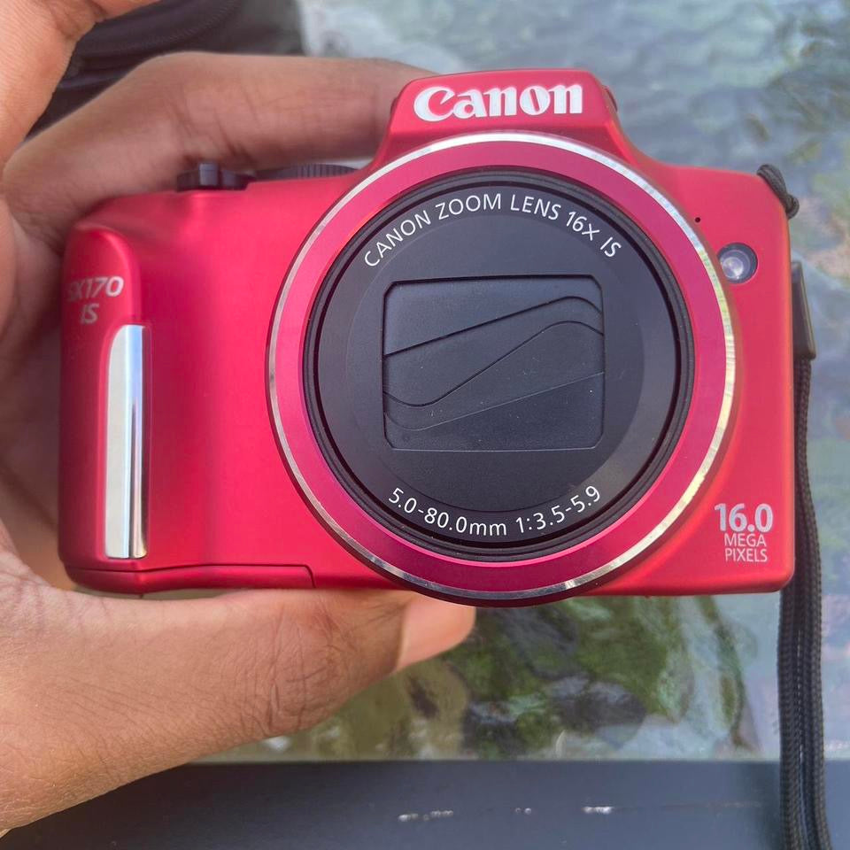 Red Canon Powershot SX170 IS 16MP 5x zoom digital camera w/ charger and Sd Card - Works