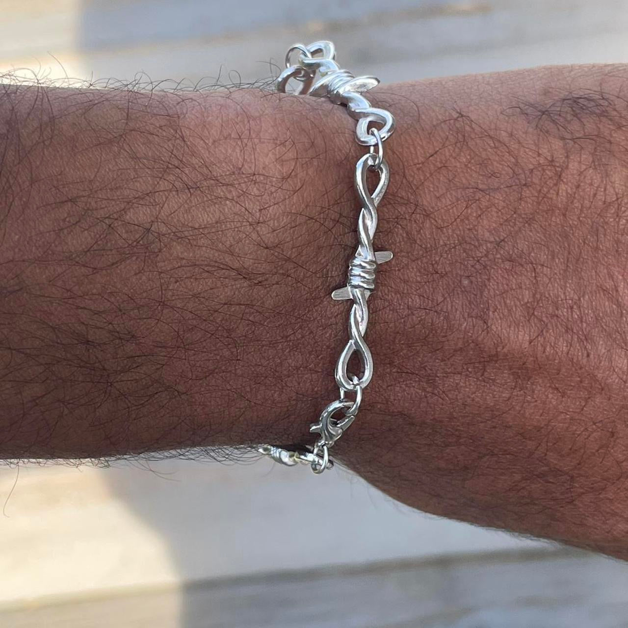 HANDMADE Retro Thorn Gothic barbed wire Punk  bracelet , Thorn Clavicle bracelet ,  Goth Emo Metal For Men Or Women Unisex jewelry - Handmade Silver bracelet