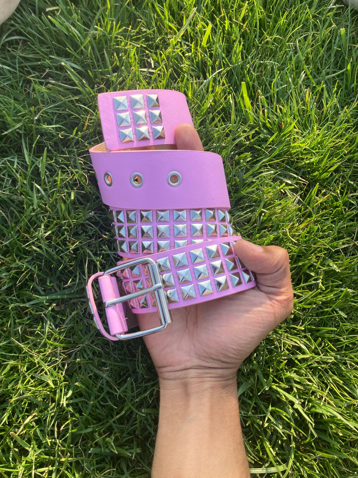 Punk silver studded pink faux leather belt gothic grunge boho emo alternative rock biker skater style belt