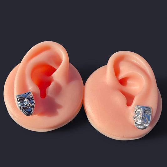 1 pair of vintage Punk gothic silver comedy tragedy mask studs earrings ——laughing crying happy sad face emo grunge boho y2k tribal fashion stud earrings