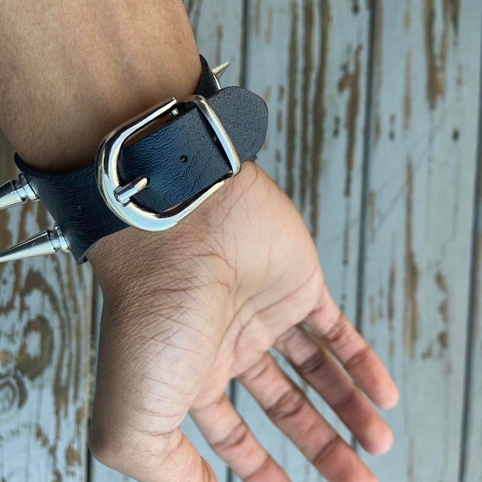 Faux Leather Gothic Studded Bracelet Choker Punk Spike Rivets Cuff Black