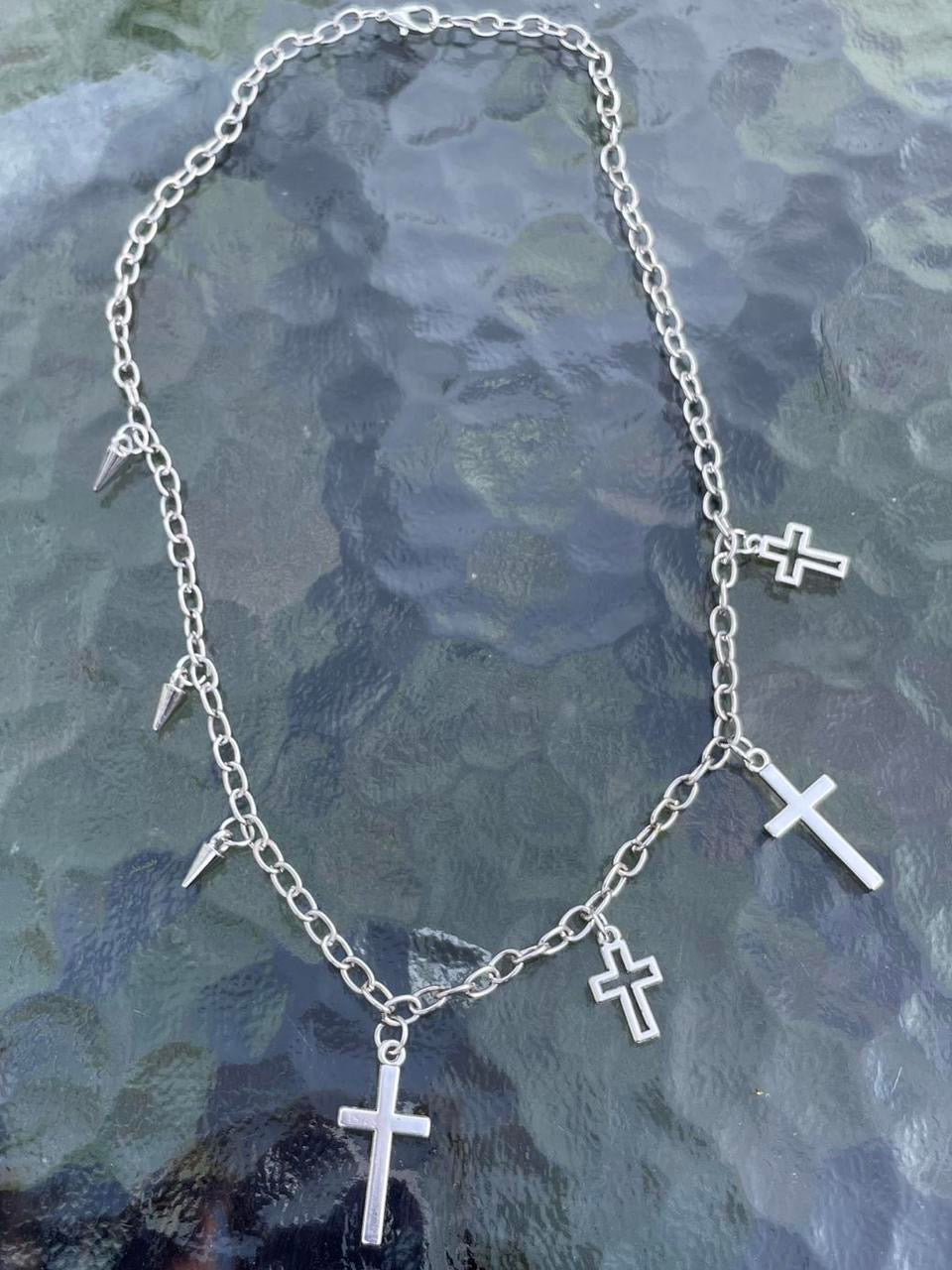 Y2K Punk silver Necklace Boho Grunge Clavicle Chain Unisex necklaces chains jewelry Emo accessories jewelry , silver spikes and silver crosses chain necklace tribal jewelry Halloween